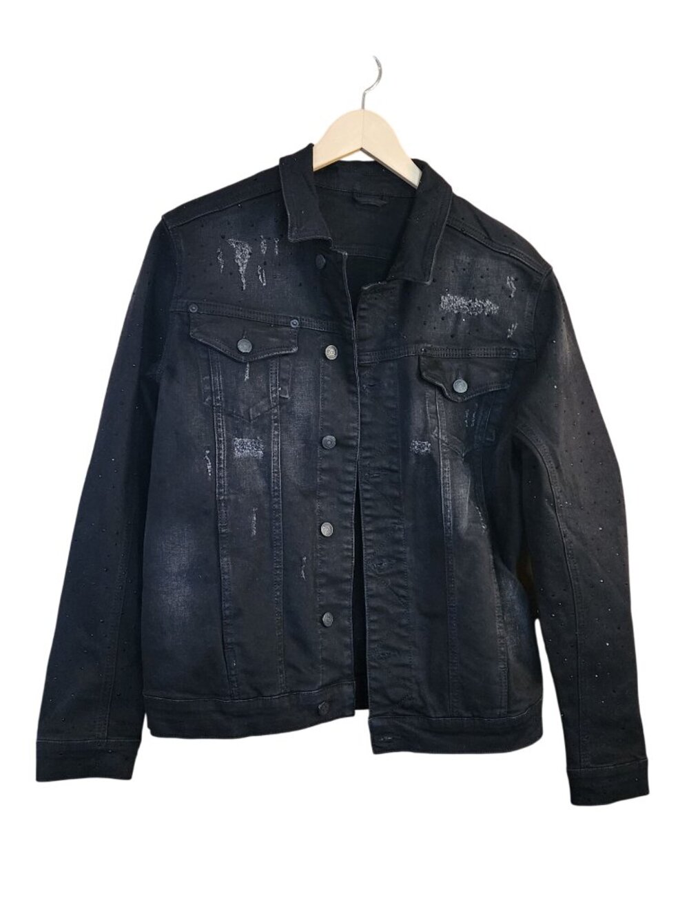 7TH HVN Crystal Stargaze Jet Jean Jacket Black Denim Small Coat Embellished NWOT
